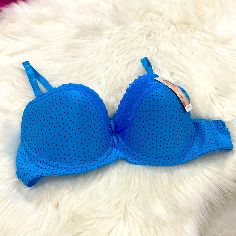 NEW BLUE POLKA DOT BRA WITH REMOVABLE STRAPS